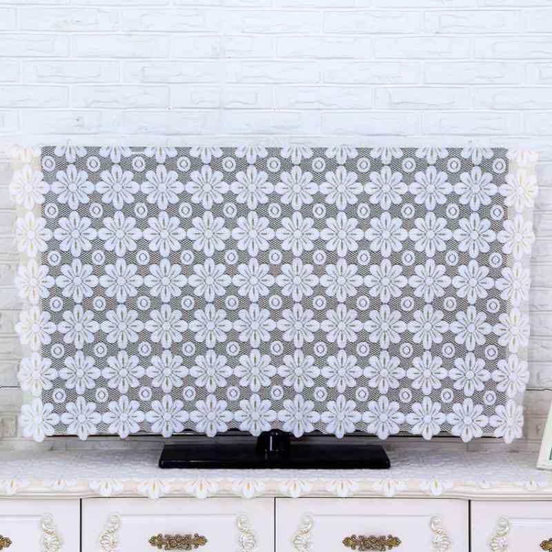 テレビカバー レース 布製 ファブリック 防塵 ホコリよけ 液晶テレビ 壁掛け対応 花柄 ベージュ ホワイト系 マルチカバー