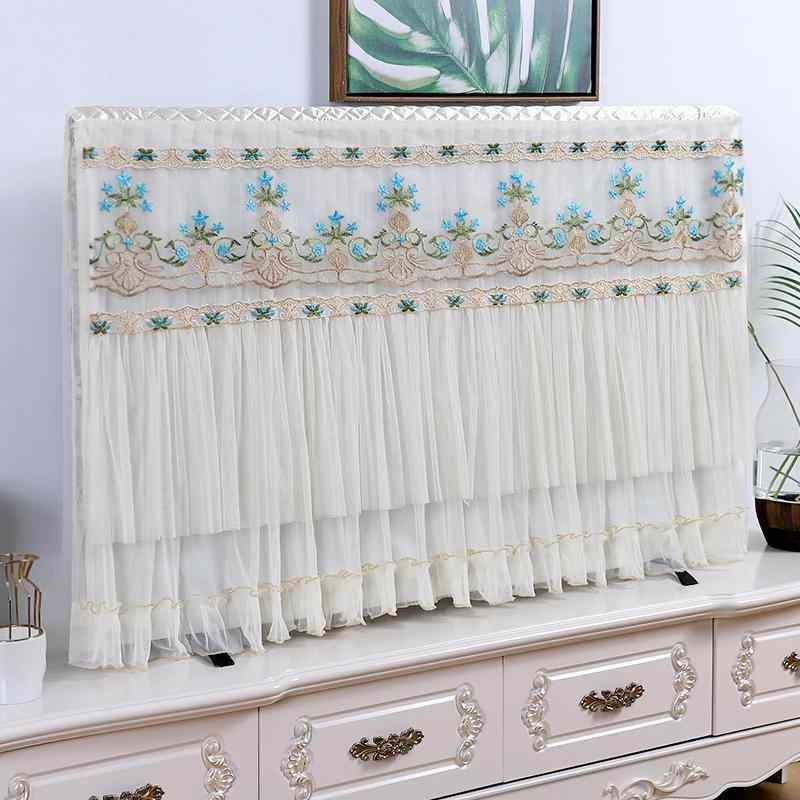 テレビカバー 液晶テレビ 壁掛け式 防塵 ホコリ対策 布製 レース 刺繍 花柄 エスニック調 ピンク ベー..