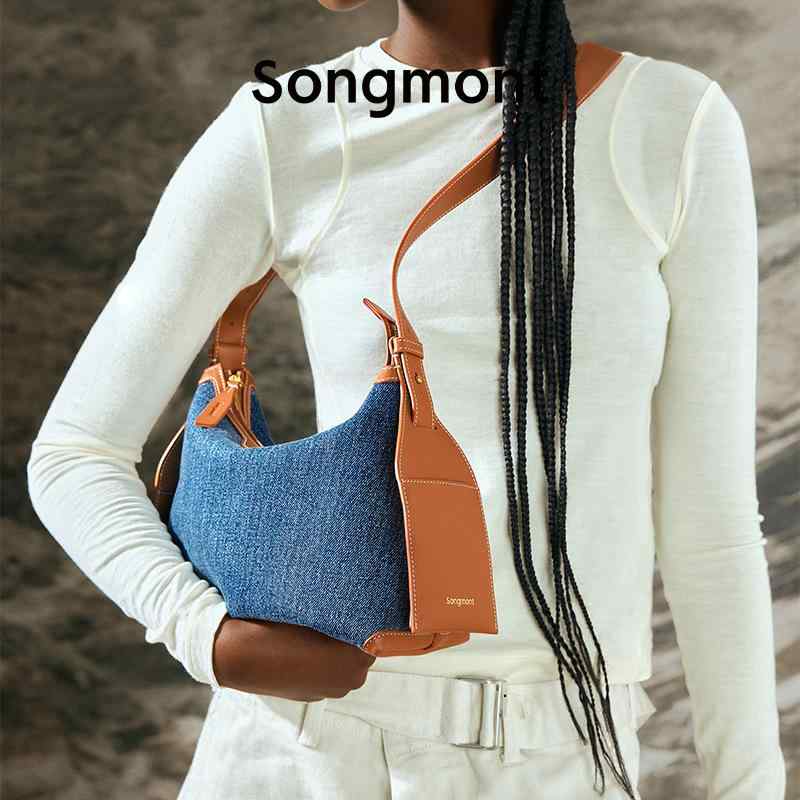 バッグ ジェンダーレス 小型 ミニ デニム ホーボーバッグ 斜め掛けバッグ ピロー型 ファスナー開閉 ス..