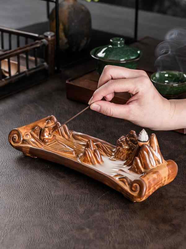 香炉 倒流香 線香立て 陶器製 陶磁器製 家庭用 室内用 禅風 和モダン インテリア 置物 オブジェ 空気清..