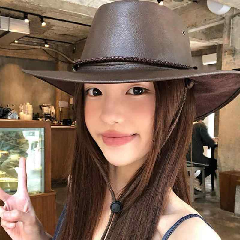 帽子 レディース 女性用 フェイクレザー カウボーイハット ウエスタンハット テンガロンハット レトロ ..