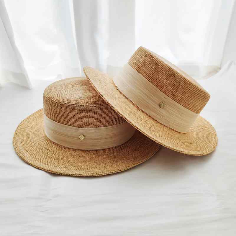 カンカン帽 麦わら帽子 レディース フレンチスタイル ライトラグジュアリー ラフィア 手編み ハット つ..