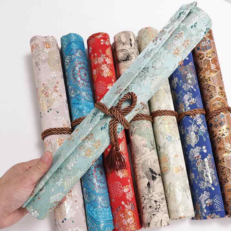 筆巻き 中国風 布製 錦織り 刺繡 金糸 書道筆 文房四宝 収納 筆入れ ペンケース おしゃれ 上品 和風 レトロ 携帯 ロールタイプ 書道用品 ...