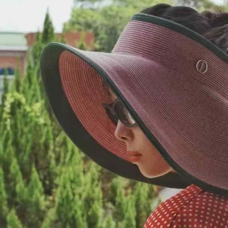 サンバイザー レディース ポニーテール対応 丸顔向け 超つば広 顔全体カバー 日焼け防止 UVカット帽子 ..