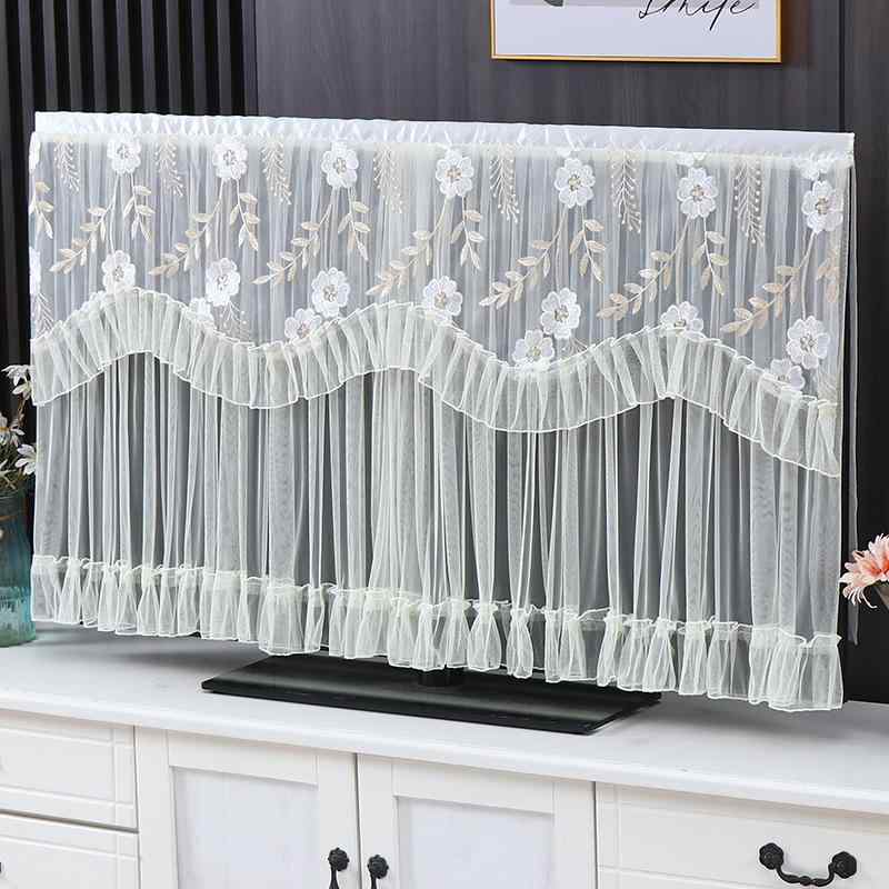 液晶テレビカバー 防塵カバー 保護カバー レースデザイン 花柄プリント スタンド設置 壁掛け兼用 電源オン操作対応 埃除け 目隠し 多サイズ展開 リビング 寝室 インテリア