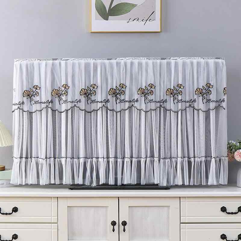 テレビカバー 液晶テレビ 防塵保護カバー レース柄 電源ON時も対応 壁掛け 卓上両用 モダン シンプルデザイン ポリエステル製 黒花柄 おしゃれ インテリア リビング 寝室用