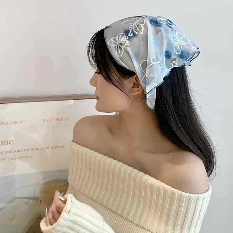 For Women - スカーフ レディース ヘッドスカーフ 三角巾 バンダナ ネックスカーフ フレンチスタイル 刺繍 レース 春夏 ポリエステル 花柄 リゾート カジュアル 万能 かわいい