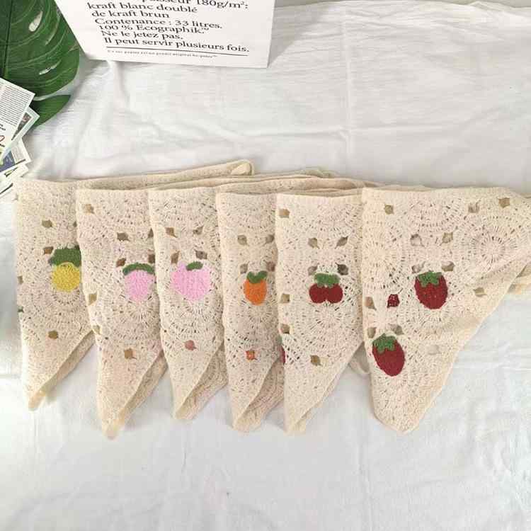 三角巾 レディース 子供 毛糸 手編み かぎ針編み ヘアスカーフ カラフル柄 牛柄 無地 彩り豊かな格子柄..