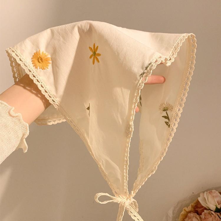 For Women - ヘアアクセサリー レディース 綿麻 刺繍 デイジー柄 レース フレンチカントリー 三角頭巾 スカーフ ヘアバンド シュシュ 髪飾り