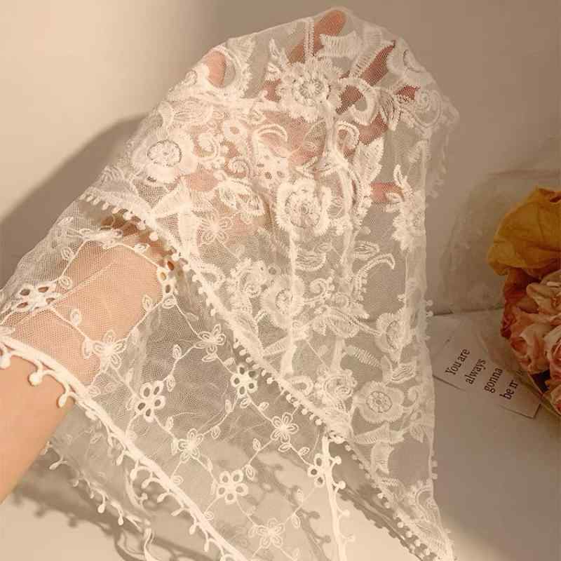 ヘッドスカーフ レディース フレンチスタイル ホワイト レース 三角形 レトロ ターバン風 バンダナ コ..