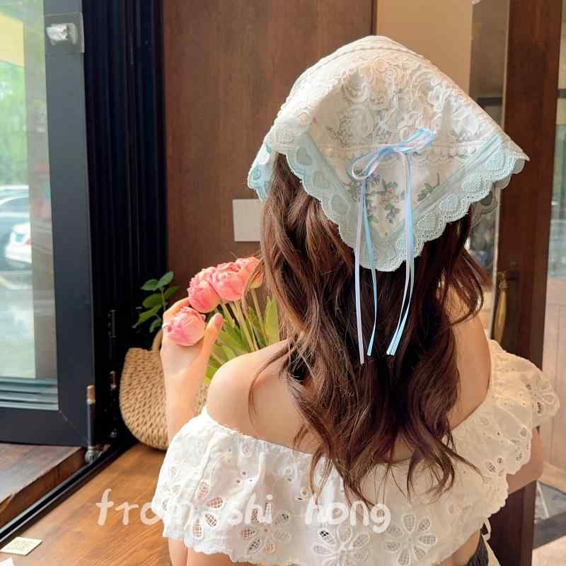 ヘアアクセサリー レディース 韓国風 フェミニン ナチュラル 小花柄 ハート柄 刺繍 レース リボン バイ..