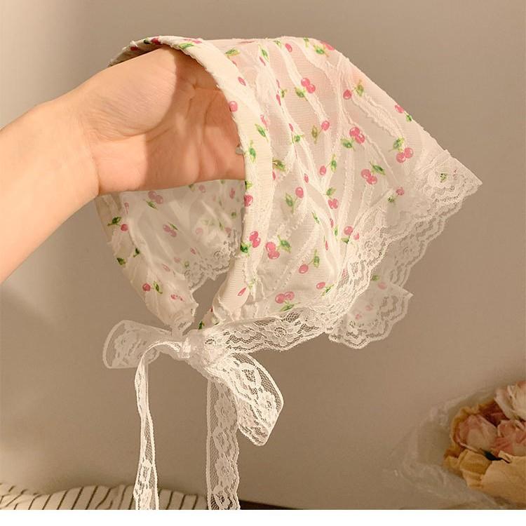 ヘアターバン レディース 親子ペア カントリー風 フレンチスタイル さくらんぼ柄 小花柄 レース 三角スカーフ 春 夏 秋 おしゃれ かわいい ビーチ リゾート 旅行 お出かけ 普段使い