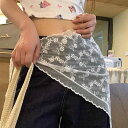 スカート レディース 親子 子供 大人 韓国風 レイヤード 白 レース 花柄 ウエストマーク 結び紐 細見え 体型カバー 夏 薄手 腰巻き エプロン風 三角デザイン ボトムス