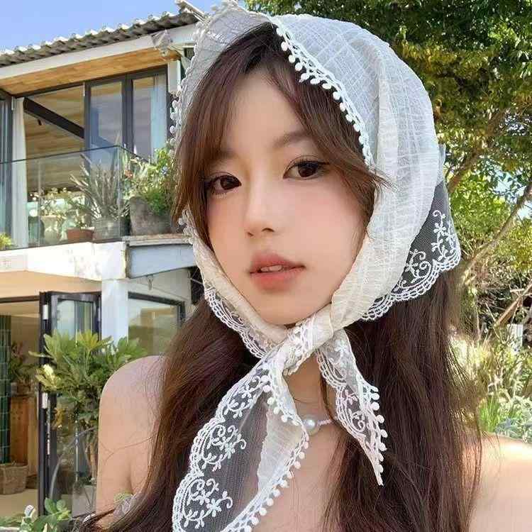 Other - ヘッドスカーフ レディース 薄手 軽量 通気性 レース ターバン 三角巾 ヘアバンド ヘッドラップ 夏 春 秋 ファッション小物 万能 カジュアルスタイル デイリーユース ヘアアクセサリー オフホワイト ピンク