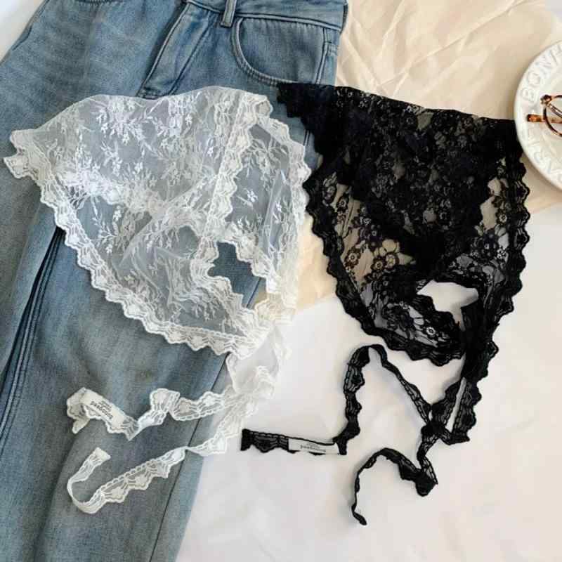 スカーフ レディース レース トライアングル 花柄 刺繍 ヘアバンド ヘッドスカーフ ネックスカーフ タ..