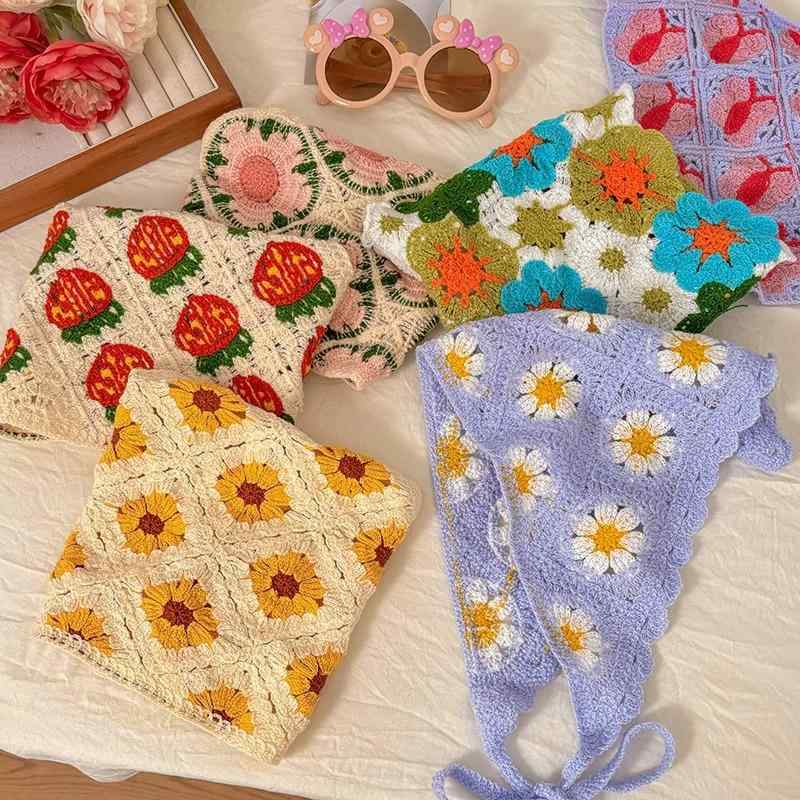 三角巾 レディース フレンチスタイル 韓国風 秋冬 高級感 レース編み クロシェ ニット ヘアバンド バン..