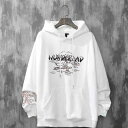 パーカー メンズ 裏起毛 ストリート系 ハラジュク風 ヒップホップ ダンス カジュアル ゆったり ビッグシルエット オーバーサイズ フード付き プルオーバー ポリエステル プリント 春秋 学生