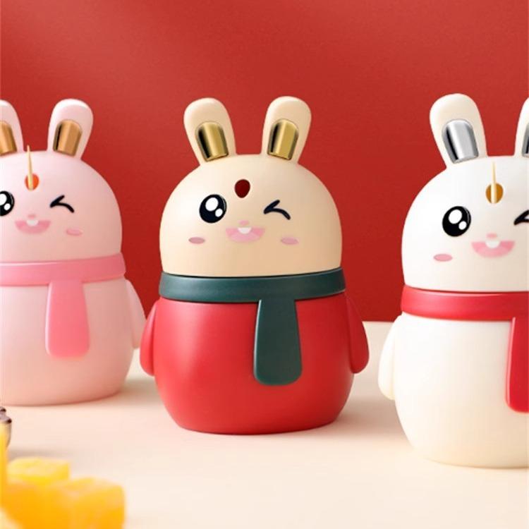 爪楊枝入れ かわいい うさぎモチーフ 自動プッシュ式 ワンプッシュ 家庭用 リビング 卓上 おしゃれ 個性的 デザイン 雑貨 PP素材 ポリプロピレン キュート ポップ