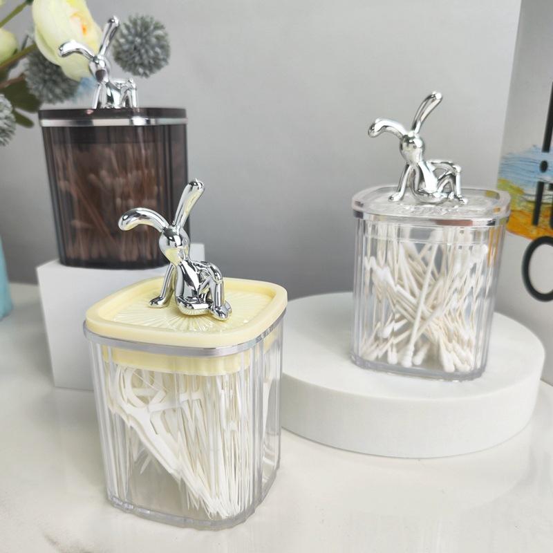 卓上収納 爪楊枝入れ 綿棒ケース フロスケース 家庭用 リビング ドレッサー 小物入れ 高級感 ライトラグジュアリー おしゃれ デザイン性 上質 モダン 洗練された 多機能 スクエア型 プラスチック製 透明 乳白色 スモークグレー ペールグリーン