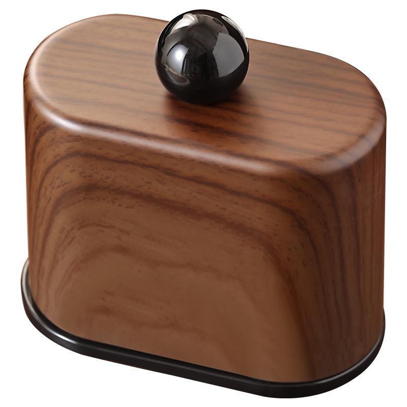 収納ボックス アメリカンレトロ風 ウォールナット木目調 家庭用 卓上 リビング 洗面所 デスク おしゃれ スタイリッシュ 高級感 高品質 プラスチック製 爪楊枝 歯間フロス 綿棒 小物入れ