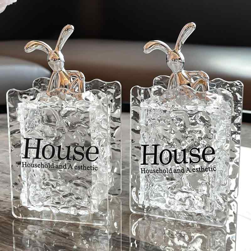 収納ケース 卓上 綿棒入れ 爪楊枝ケース デンタルフロスケース アクリル製 氷河模様 フタ付き おしゃれ..