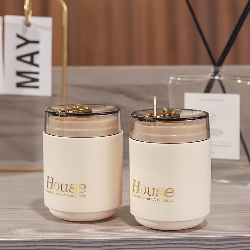 つまようじ入れ 綿棒ケース フロスケース 家庭用 プッシュ式 ポップアップ 高級感 おしゃれ スタイリッシュ 多機能 卓上 プラスチック製 イエロー ホワイト