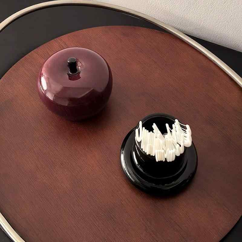 爪楊枝入れ デンタルフロス 綿棒 ケース 陶器製 りんご型 アップル インスタ映え かわいい おしゃれ 高見え ライトラグジュアリー風 リビング 玄関 洗面所 卓上 インテリア 飾り 置物 収納ボックス 整理整頓 コンパクト 上品 高級感 オブジェ