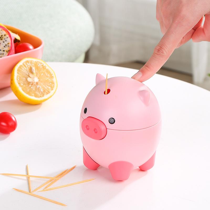 爪楊枝入れ かわいい おしゃれ プッシュ式 自動 爪楊枝ケース プラスチック製 家庭用 食卓 リビング ダイニング 卓上小物 便利グッズ ピンク ブルー ユニーク