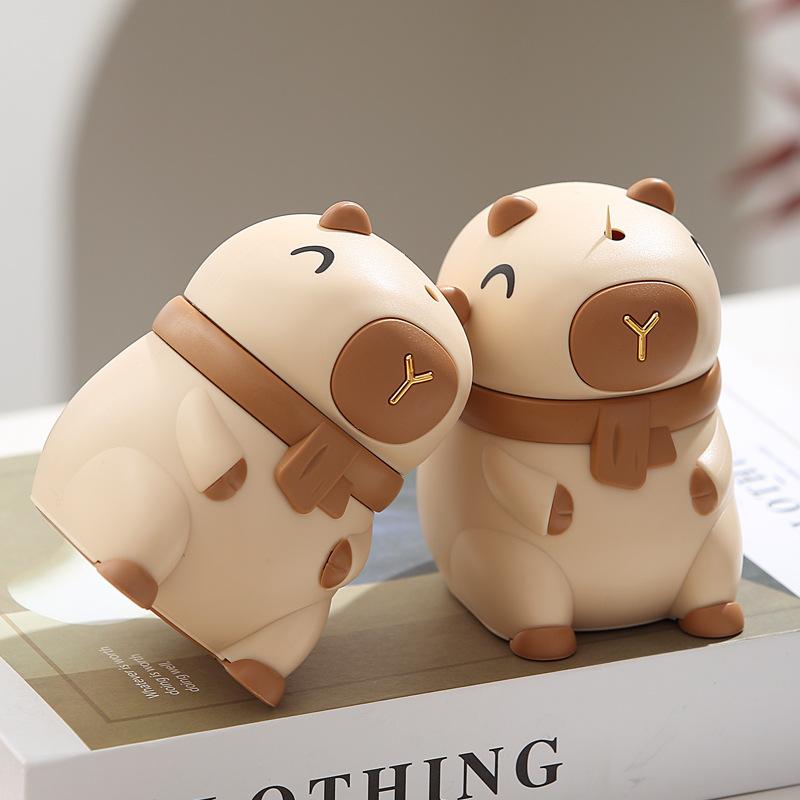 爪楊枝入れ カピバラ キャラクター かわいい プッシュ式 ポップアップ 自動排出式 家庭用 キッチン 食卓 ダイニング リビング PP素材 防塵 衛生的 便利 グッズ ユニーク おしゃれ 爪楊枝ケース