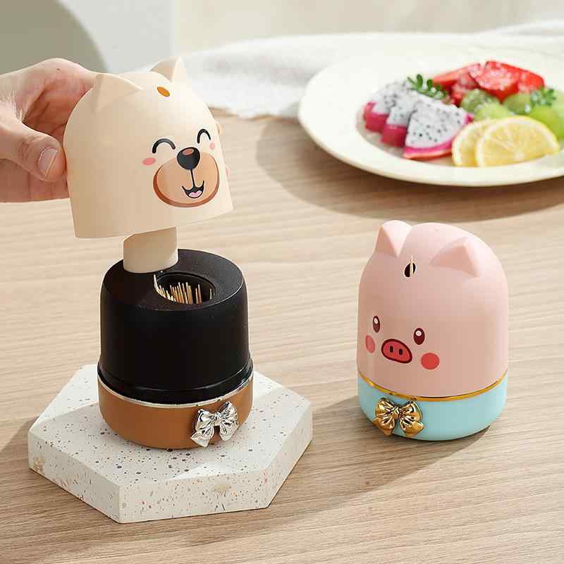 楊枝入れ かわいい 動物 アニマル 自動ポップアップ 卓上 おしゃれ デザイン 高級感 家庭用 レストラン 爪楊枝ケース 収納 PP素材 コンパクト キッチン ダイニング用 犬 猫 熊 豚 アニマルデザイン