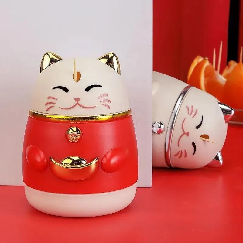 Spice Containers - 爪楊枝入れ 招き猫 プッシュ式 自動 リビング 卓上 家庭用 ダイニング キッチン かわいい おしゃれ 高級感 ユニーク デザイン プラスチック製 金色 銀色 ピンク グレー 紺色
