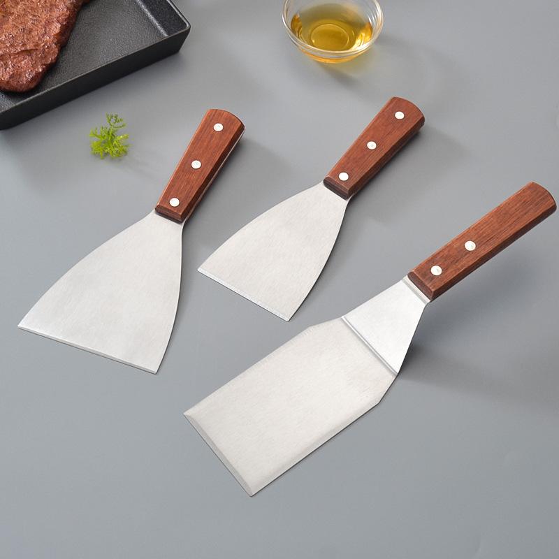 フライ返し ステンレス製 木製ハンドル 鉄板焼き用 パンケーキ クレープ お好み焼き ケーキ 調理ヘラ ..