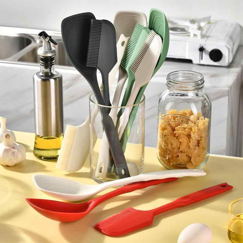 調理器具 シリコン製 2WAY ヘラ スパチュラ オイルブラシ ハケ スプーン 製菓道具 キッチン用品 調理用 ケーキ クリーム 塗りつけ 混ぜる フライパン対応 耐熱 多機能