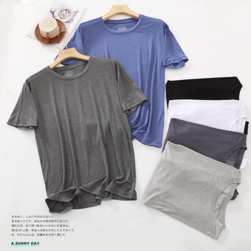 Tシャツ メンズ 半袖 トップス 男性用 モダール クルーネック ゆったり ルーズフィット カジュアル 部屋着 夏用 薄手 軽量 高伸縮性 ストレッチ 通気性 大きいサイズ ビッグシルエット 無地