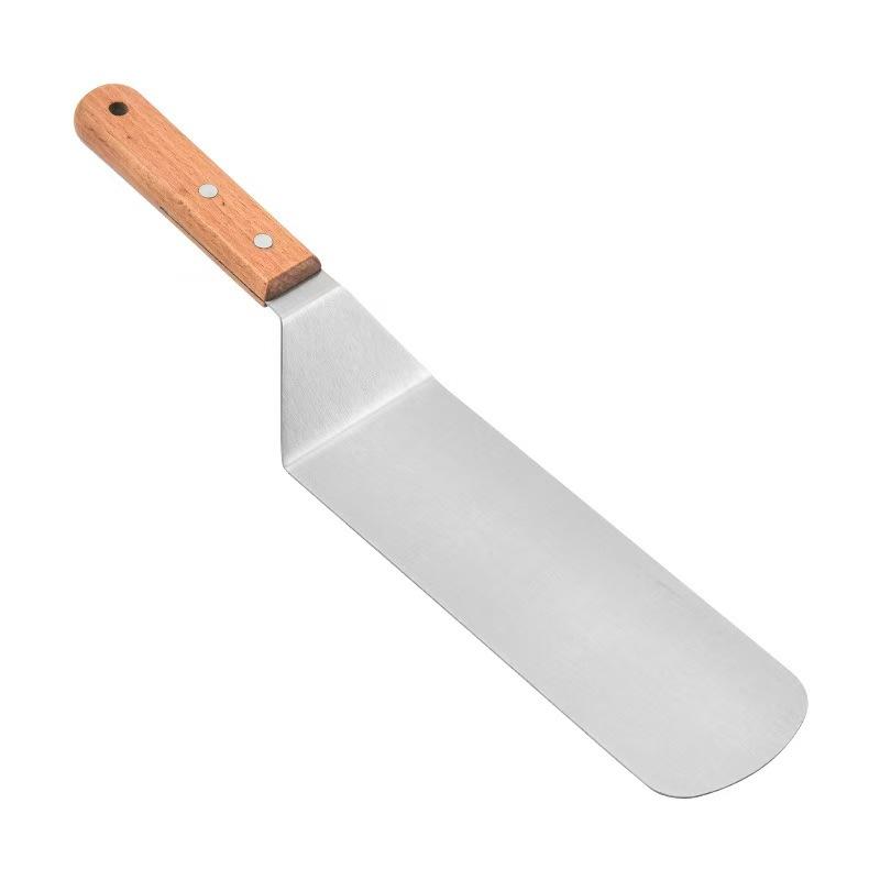 フライ返し ステンレス製 木製ハンドル ピザ ステーキ 鉄板焼き バーベキュー 魚料理 ハンバーガー 調..
