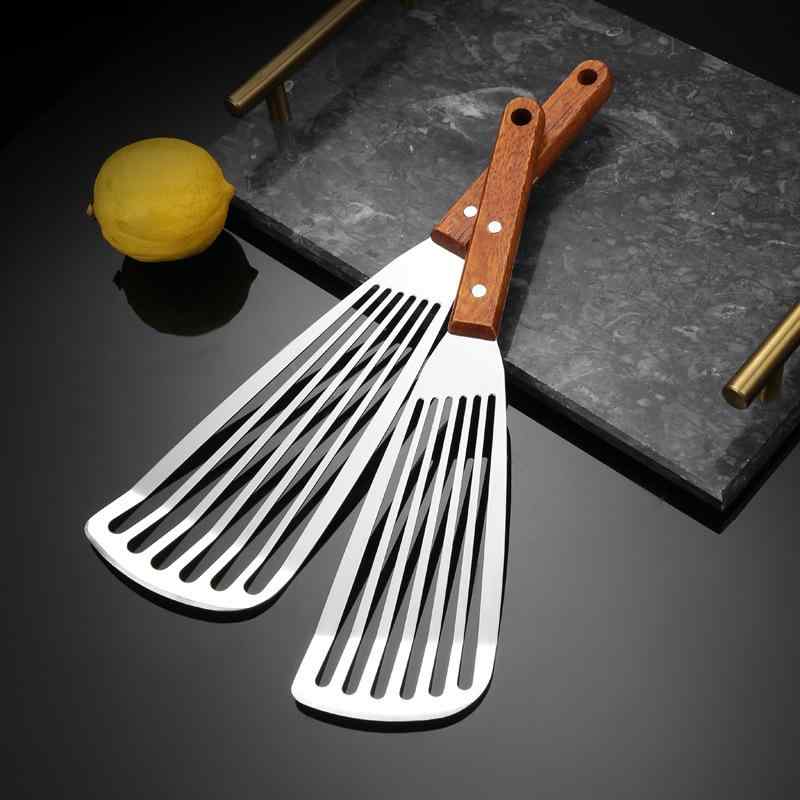 調理ヘラ ステンレス 多機能 魚 ステーキ ピザ 鉄板焼き用 フライ返し ターナー 木製ハンドル ブナ材 ..