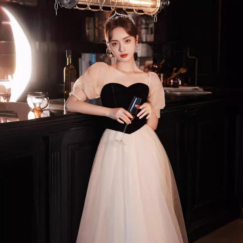 ドレス レディース シャンパンカラー パフスリーブ ロング丈 Aライン 切り替え フォーマルドレス 結婚式 お呼ばれ 二次会 パーティー 演奏会 発表会 謝恩会 セレモニー ステージ衣装 マキシ丈 ハイウエスト ポリエステル