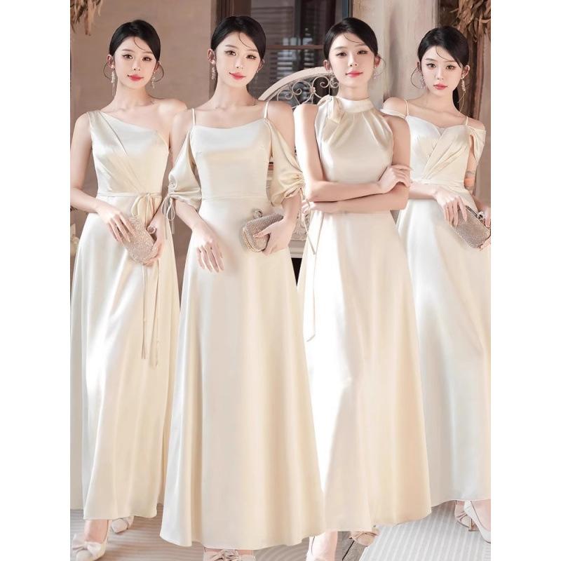 ドレス レディース ブライズメイドドレス ロング丈 長袖 パーティードレス フォーマルドレス 細見え 演奏会 発表会 結婚式 二次会 お呼ばれ 謝恩会 披露宴 成人式 ハイウエスト ポリエステル素材 体型カバー 無地