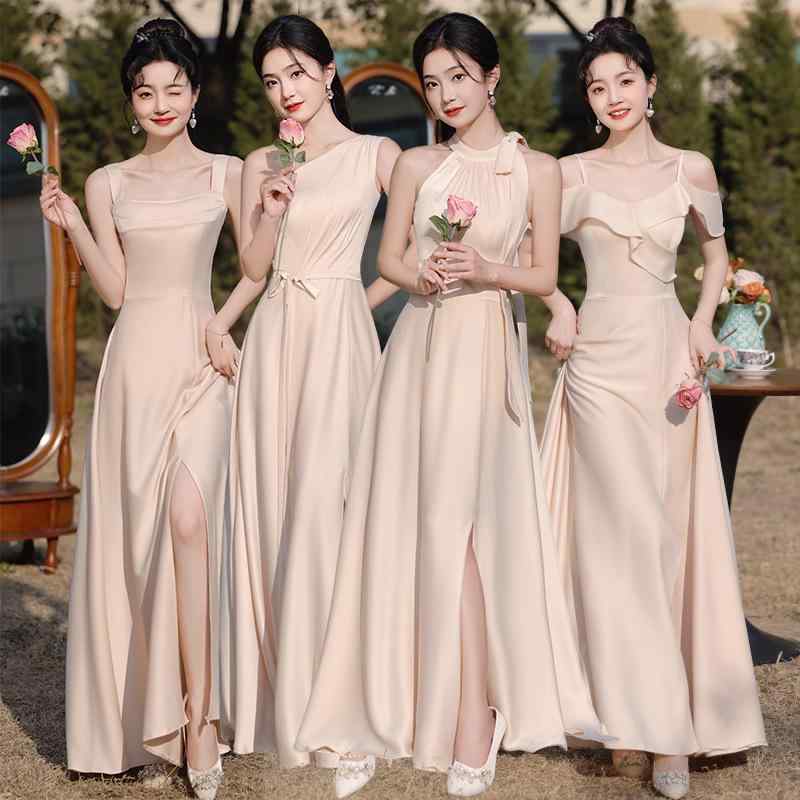 ドレス レディース ローブドレス ブライズメイド 結婚式 披露宴 二次会 パーティー フォーマル イブニングドレス シャンパンカラー ロ..