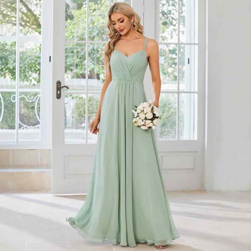 ドレス レディース エレガント 高級感 Vバック バックレス ワンショルダー シフォン ポリエステル プリーツ Aライン ロング丈 ハイウエスト イブニングドレス フォーマル パーティー 結婚式 お呼ばれ ブライズメイド ミントグリーン