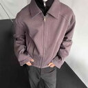 ジャケット メンズ フライトジャケット アウター 襟付き ショート丈 肩パッド入り ゆったり オーバーサイズ シンプル カジュアル 春 秋 ポリエステル 混紡 シワになりにくい 普段使い デイリーユース ブラック パープル系