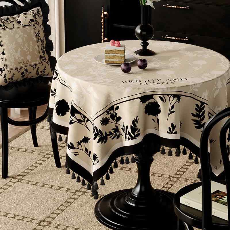 テーブルクロス アメリカンスタイル 正方形 円形テーブル用 ダイニング リビング 食卓カバー コーヒーテーブル サイドテーブル 装飾カバー フランネル タッセル付き 花柄 植物柄 ボタニカルデザイン 耐熱 防塵 ほこりよけ 布製