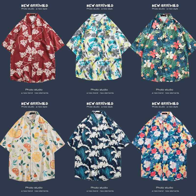 Hawaiian Shirt - シャツ メンズ アロハシャツ 花柄 総柄 半袖 オープンカラー レトロ ヴィンテージ ゆったり ルーズフィット リゾート バカンス ビーチ 海 旅行 普段使い カジュアル トップス ポリエステル 薄手 軽量 イージーケア ノーアイロン