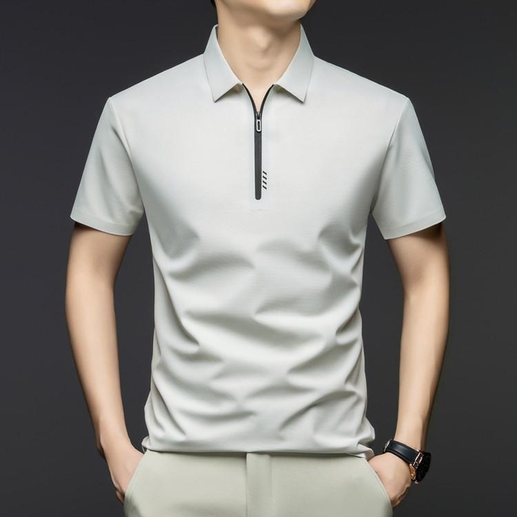 POLOシャツ メンズ 高級感 半袖 シームレス アイロン不要 接触冷感 瞬間冷感 ナイロン 薄手 普段使い デイリーユース 無地 ジップデザイン ジャストフィット スリムフィット ブラック アプリコット テラコッタ オフホワイト グレージュ