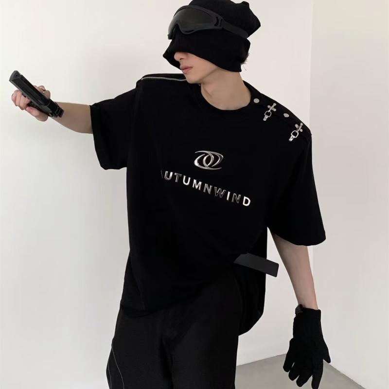 ポロシャツ メンズ 男性用 アメリカンヴィンテージ アメカジ ヘビーウェイト 厚手 ストリート カジュアル 肩パッド入り ジップアップ ファスナー 半袖 トップス 高級感 個性的 ゆったり レギュラーショルダー ポリエステル 夏用 ブラック ホワイト