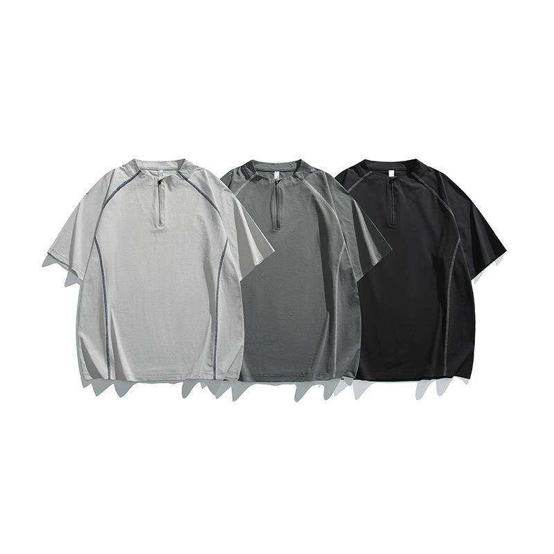 Tシャツ メンズ ショートスリーブ 速乾性 薄手 軽量 ポリエステル 通気性 クルーネック ハーフジップ 無地 ルーズシルエット アウトドア スポーツウェア キャンプ サマー トップス