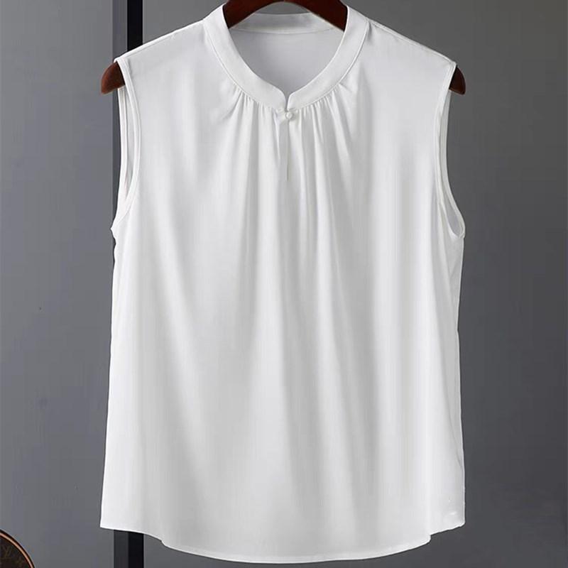 Sleeveless - タンクトップ レディース モックネック ノースリーブ インナー メイン使い キャミソール カジュアル お腹カバー トップス ゆったり ルーズフィット ポリエステル素材 無地 重ね着 リラックス 白 黒