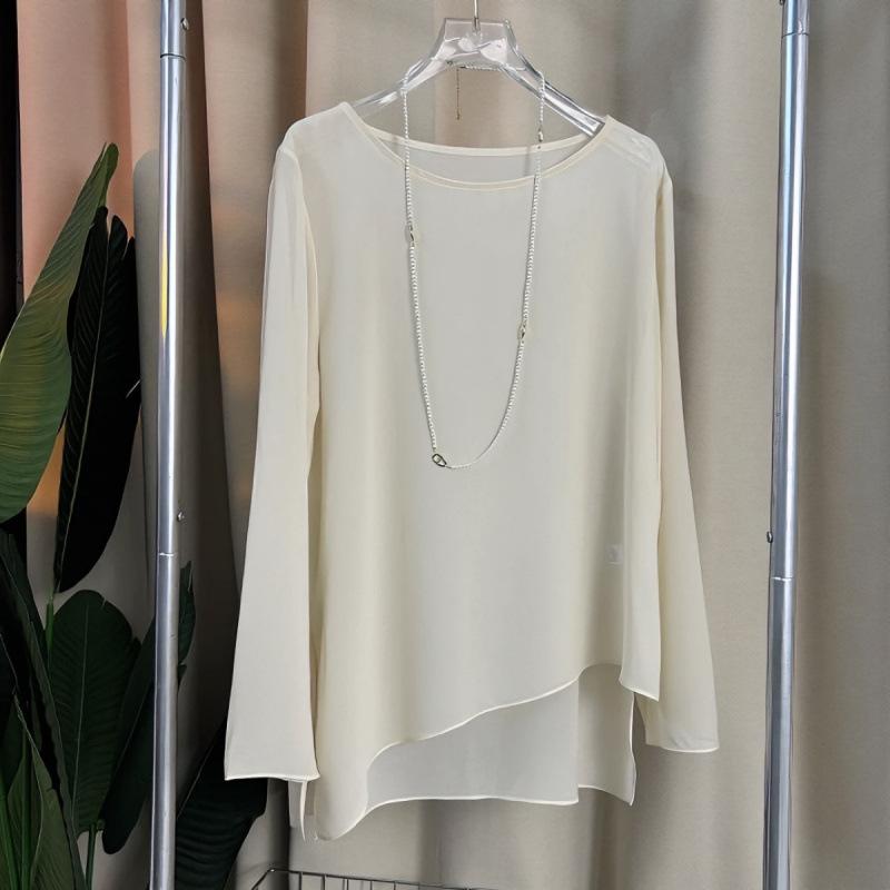 シャツ レディース シフォン ブラウス 長袖 ラウンドネック ゆったり オーバーサイズ 体型カバー 薄手 軽量 シアー 透け感 冷房対策 日焼け対策 UVカット 夏 トップス 羽織り アシンメトリー 変形ヘム きれいめカジュアル