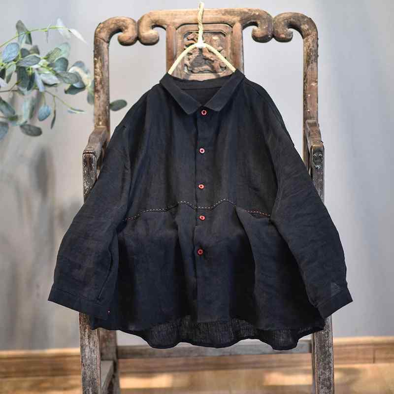 Other - シャツ レディース リネン 麻 ゆったり ドロップショルダー 手刺繍 ステッチ スクエアカラー 無地 カジュアル ナチュラル トップス オールシーズン 春夏秋 普段使い 休日スタイル ホワイト グレー ブラック レッド ブルー パープル