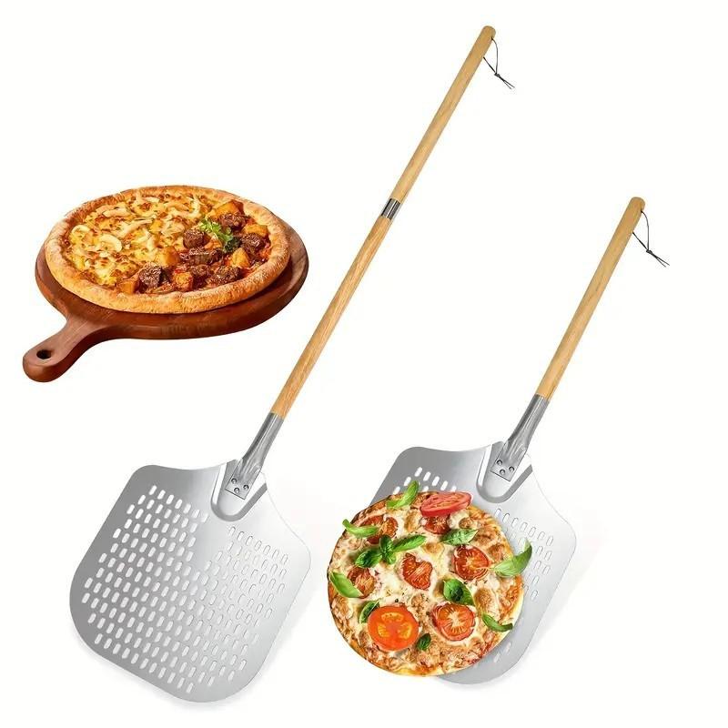 ピザピール アルミ製 パンチング ケーキシャベル 分解式 木製ハンドル ベーキング 製菓 パン作り 窯焼き ピザ窯 オーブン料理 家庭用 業務用 移し替え用 持ち運び 軽量 調理器具 キッチンツール